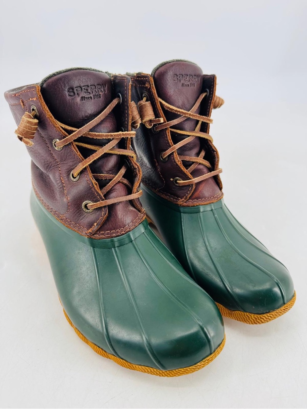 Sperry Saltwater Duck Lug Boots Leather Waterproof Thermal Lining Rain Boots